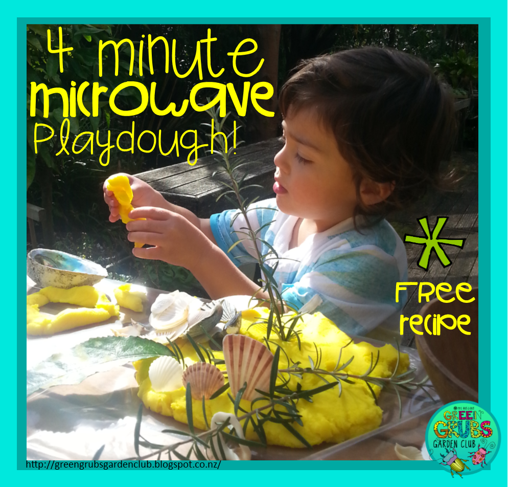 Shell and twig play with playdough (+ FREE 4 minute microwave playdough recipe + tips for classroom use}