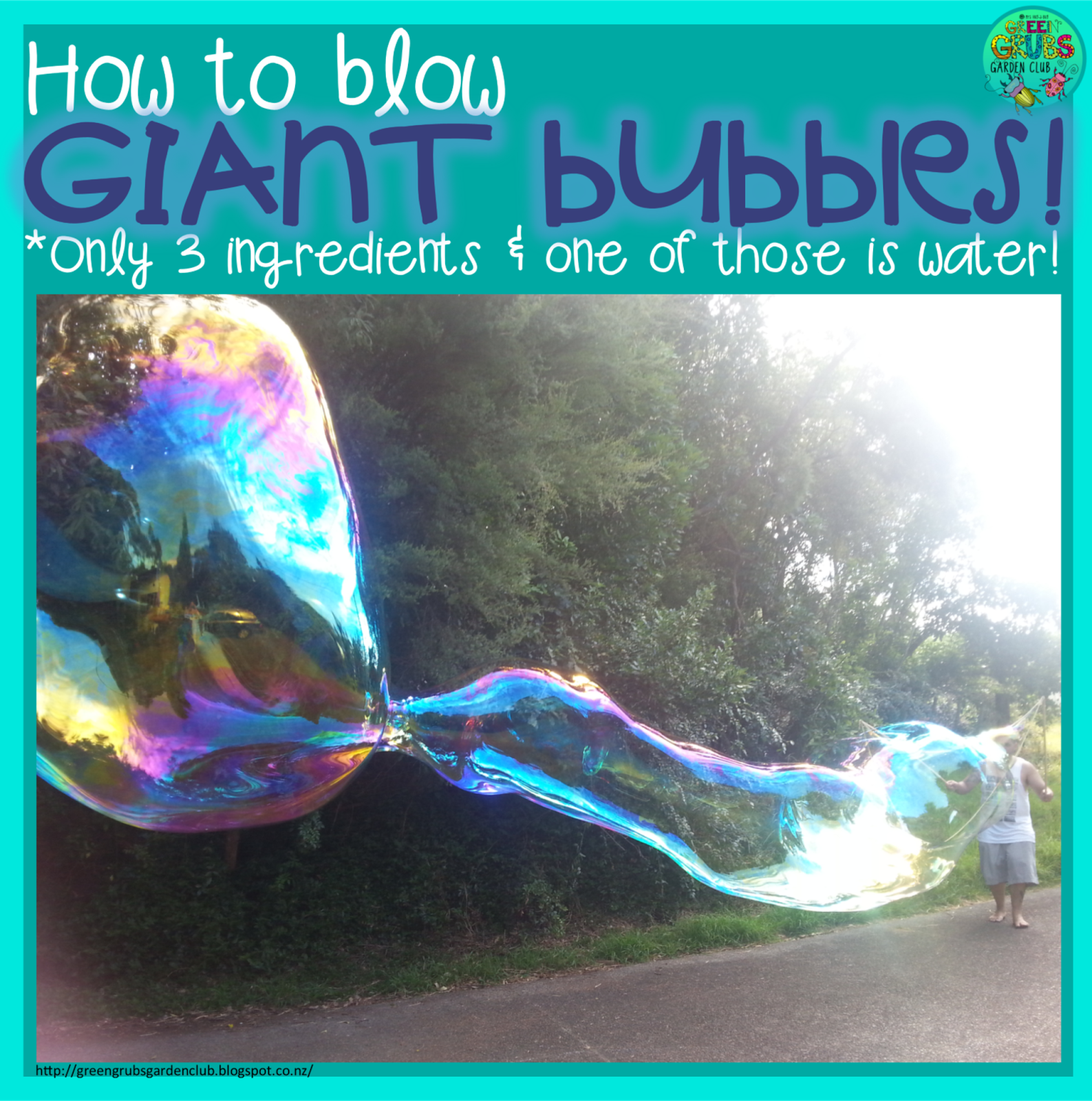 How to blow GIANT bubbles {Top secret bubble blowing recipe + free printable!}