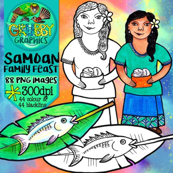 Samoan Family Feast Clip Art